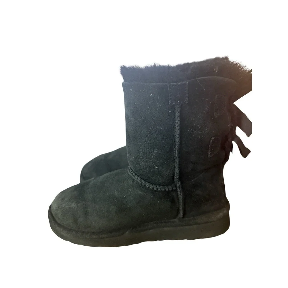 UGG Australia Bailey Bow Todler's Size 12 US Black Suede Shearling Boots 3280T